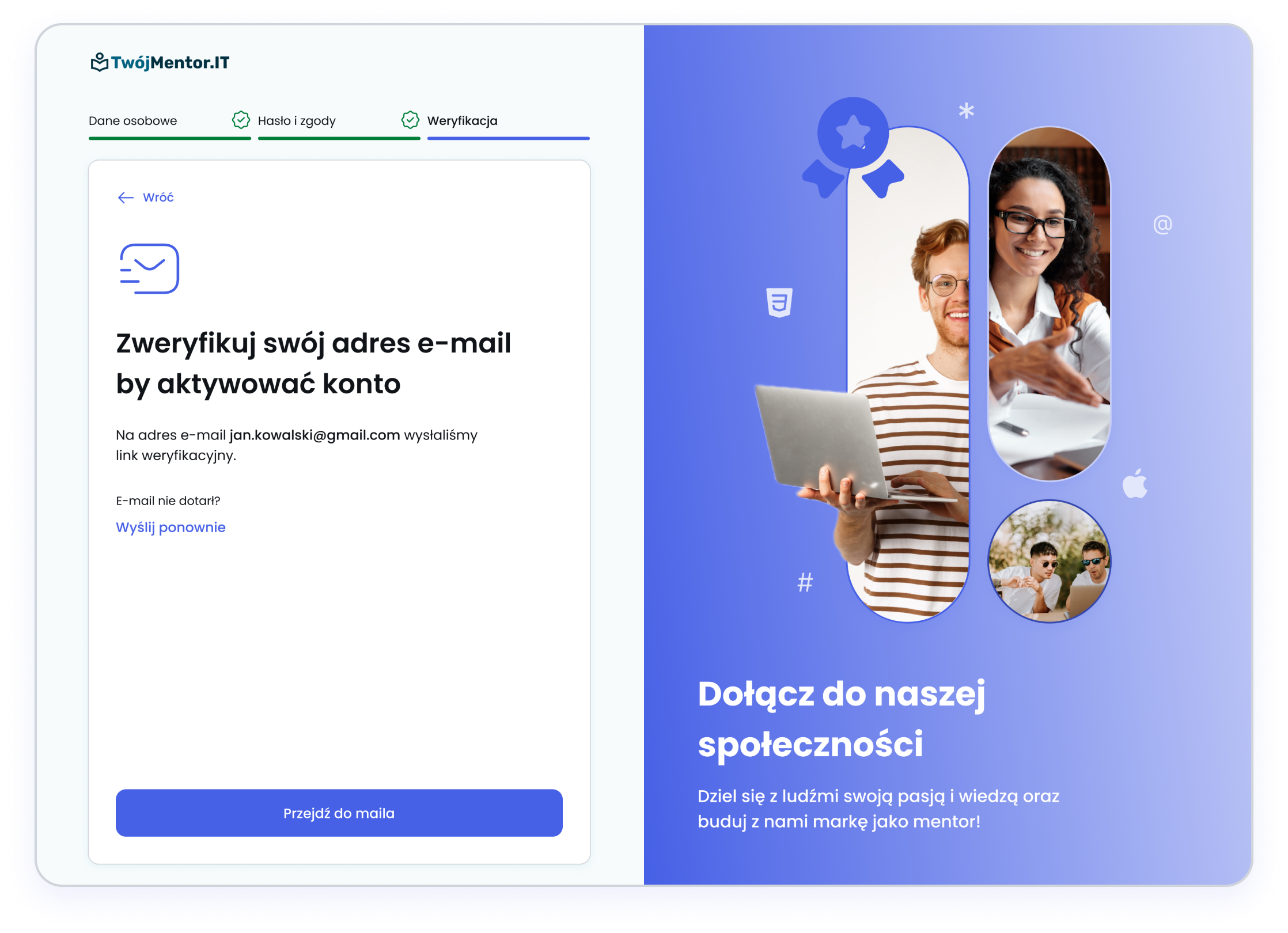 Formularz rejestracyjny mentora w aplikacji TwójMentor.IT